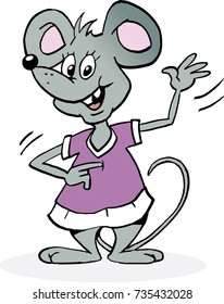 Vector Cartoon illustration of an happy female Mouse