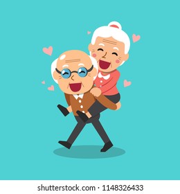 Vector cartoon illustration of happy grandparents for design.