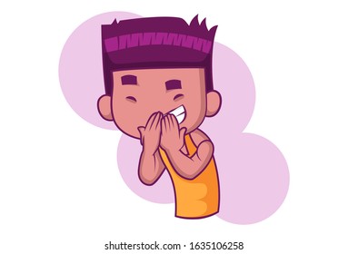 Vector cartoon illustration of the happy naughty boy. Isolated on white background.