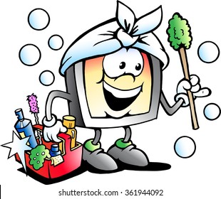 Vector Cartoon illustration of a Happy Screen or Monitor Cleaner Mascot