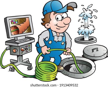 Vector Cartoon illustration of a Happy Sewer Master Handyman