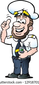 Vector Cartoon illustration of a Happy Ship Captain
