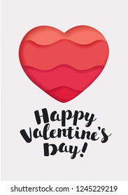 Vector cartoon illustration of Happy Valentines Day card, typography. Heard shape red object on white background with hand drawn lettering.