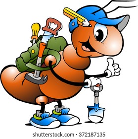 Vector Cartoon illustration of a Happy Working Ant