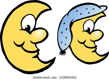 Vector Cartoon illustration of a Happy Yellow Moon