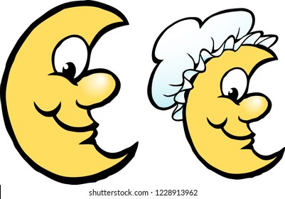 Vector Cartoon illustration of a Happy Yellow Moon with a Bonnet Hat