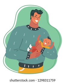 Vector cartoon illustration of Happy young Dad with son together.