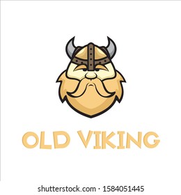 vector cartoon illustration the 
head old beard viking and a typical viking helmet. icon template viking old man cartoon