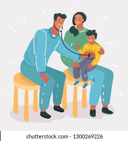 Vector cartoon illustration of healthcare, medical examination of a child.