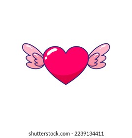 vector cartoon illustration of a heart with wings