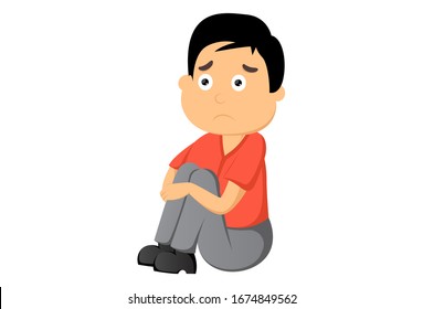 Vector cartoon illustration of helpless boy. Isolated on white background.