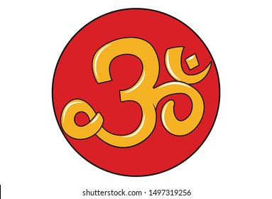 Vector cartoon illustration of Hindu om symbol. Isolated on white background.