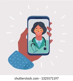 Vector cartoon illustration of Hipster Doctor with online medical consultation concept, Healthcare services, Ask a doctor.