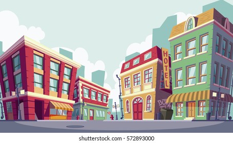 Vector cartoon illustration of the historic urban area