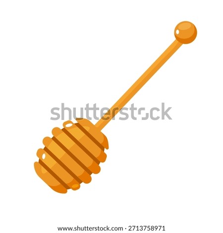 Vector Cartoon Illustration of Honey Dipper Isolated on White Background – Sweet Honey Tool, Natural Food Icon for Packaging, Organic Products, Kitchen Design, Beekeeping, Wellness etc.