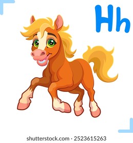 Vector cartoon illustration of a horse with letter "H" - design for English alphabet for children. Collection of cute animals and letters.