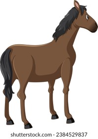 Dibujo vectorial de un caballo parado solo, visto desde atrás