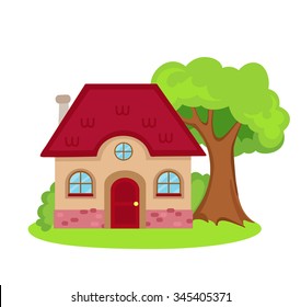 Vector cartoon illustration of house  isolated on white background.