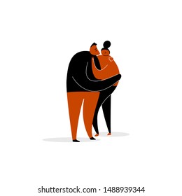 Vector cartoon illustration of hugging couple. Isolated on white background.
