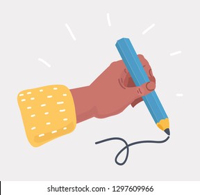 Vector cartoon illustration of Human Hand with pencil on white background.