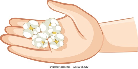 Vector cartoon illustration of a human hand holding popcorn