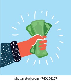 Vector cartoon illustration of human hand holding cash. Pay the US dollar. Colorful concept in modern style.