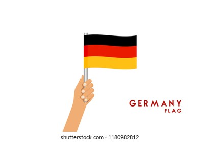 Vector cartoon illustration of human hands hold Germany flag. Isolated object on white background.