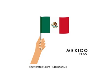 Vector cartoon illustration of human hands hold Mexico flag. Isolated object on white background.