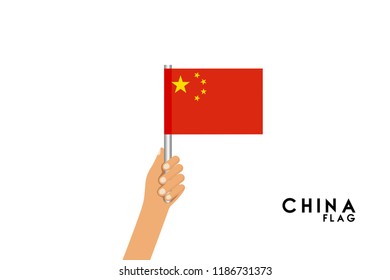 Vector cartoon illustration of human hands hold Chinese flag. Isolated object on white background.