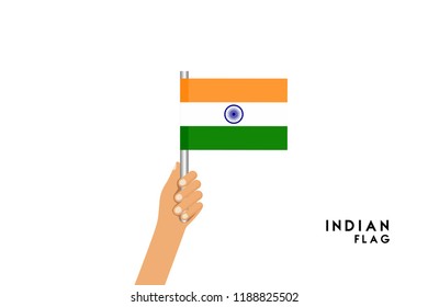 Vector cartoon illustration of human hands hold indian flag. Isolated object on white background.