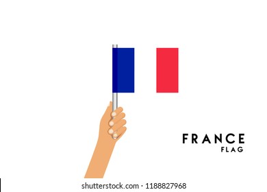 Vector cartoon illustration of human hands hold france flag. Isolated object on white background.