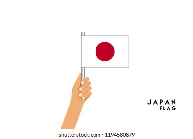 Vector cartoon illustration of human hands hold Japan flag. Isolated object on white background.