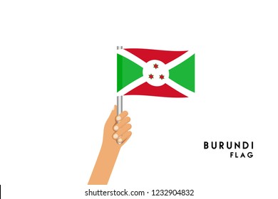 Vector cartoon illustration of human hands hold Burundi flag. Isolated object on white background.