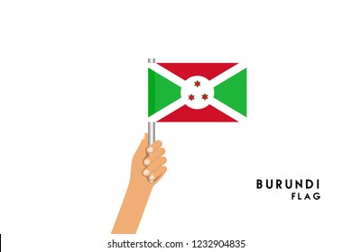 Vector cartoon illustration of human hands hold Burundi flag. Isolated object on white background.