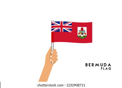 Vector cartoon illustration of human hands hold Bermuda flag. Isolated object on white background.