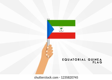 Vector cartoon illustration of human hands hold Equatorial Guinea flag. Isolated object on white background.