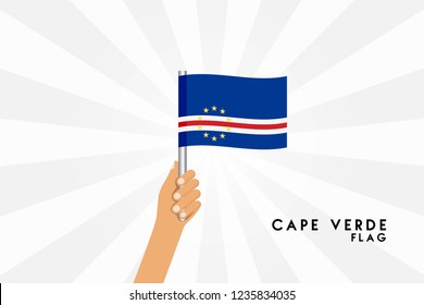 Vector cartoon illustration of human hands hold Cape Verde flag. Isolated object on white background.