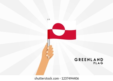 Vector cartoon illustration of human hands hold Greenland flag. Isolated object on white background.