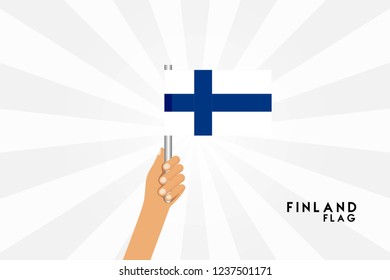 Vector cartoon illustration of human hands hold Finland flag. Isolated object on white background.
