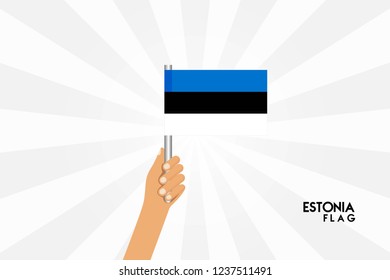 Vector cartoon illustration of human hands hold Estonia flag. Isolated object on white background.