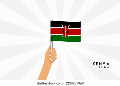 Vector cartoon illustration of human hands hold Kenya flag. Isolated object on white background.