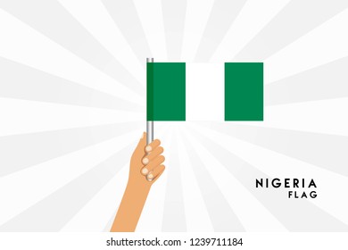 Vector cartoon illustration of human hands hold Nigeria flag. Isolated object on white background.
