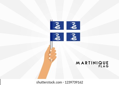 Vector cartoon illustration of human hands hold Martinique flag. Isolated object on white background.