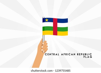 Vector cartoon illustration of human hands hold central african republic flag. Isolated object on white background.