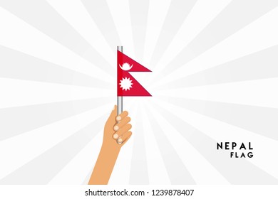 Vector cartoon illustration of human hands hold Nepal flag. Isolated object on white background.