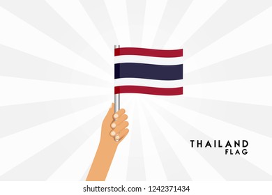 Vector cartoon illustration of human hands hold Thailand flag. Isolated object on white background.