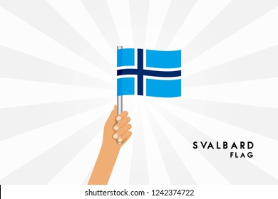 Vector cartoon illustration of human hands hold Svalbard flag. Isolated object on white background.
