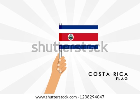 Vector cartoon illustration of human hands hold Costa Rica flag. Isolated object on white background.