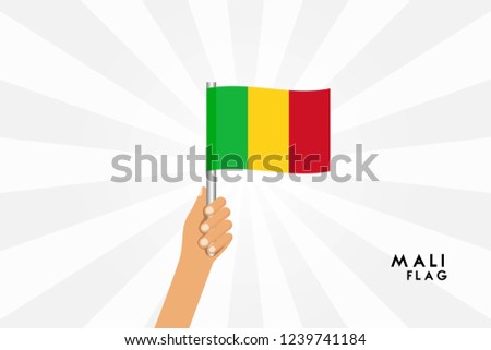 Vector cartoon illustration of human hands hold Mali flag. Isolated object on white background.