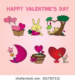 Vector cartoon illustration. Idea for greeting card with Happy Wedding or Valentine's Day.